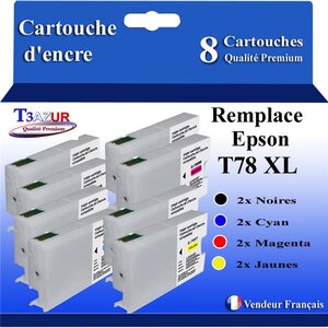 T3AZUR- 8x Cartouches Compatibles avec Epson T78XL T79XL remplace Epson WorkForce Pro WF5110DW WF5190DW WF5620DWF WF5690DWF