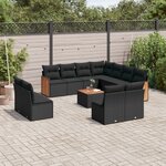 vidaXL Salon de jardin 12 Pièces avec coussins noir résine tressée