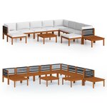 vidaXL Salon de jardin 12 Pièces avec coussins Crème Bois d'acacia solide