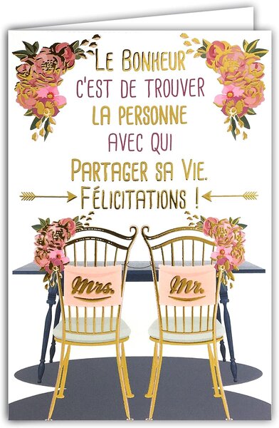 Carte Félicitations Mariage Mr Mrs Mme Monsieur Madame avec Enveloppe 12x17 5cm