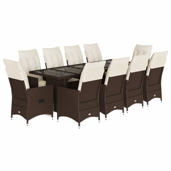 vidaXL Ensemble de bistro de jardin 11 Pièces coussins marron poly rotin