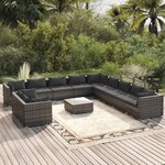 vidaXL Salon de jardin 12 Pièces avec coussins Gris Résine tressée