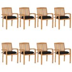 vidaXL Chaises de jardin empilables avec coussins lot de 8 Teck solide