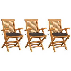 vidaXL Chaises de jardin avec coussins taupe lot de 3 Bois teck massif