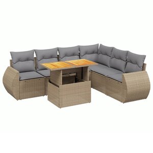 vidaXL Salon de jardin avec coussins 7 Pièces beige résine tressée