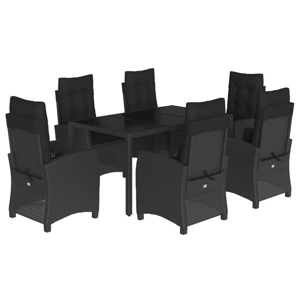 vidaXL Ensemble à manger de jardin coussins 7Pièces Noir Résine tressée