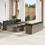 Ensemble de Canapés de Jardin 11 Pièces avec Coussins Gris Poly Rattan Acacia