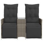 vidaXL Canapé de jardin inclinable 2 places avec table gris poly rotin