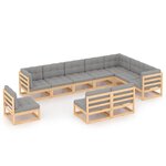 vidaXL Salon de jardin 10 Pièces avec coussins Bois de pin massif