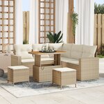 Ensemble de Canapés de Jardin 8 Pièces avec Coussins Beige Poly Rattan