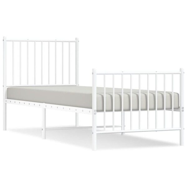 vidaXL Cadre de lit métal avec tête de lit/pied de lit blanc 75x190 cm