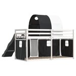 vidaXL Lit superposé avec toboggan et rideaux blanc et noir 90x200 cm