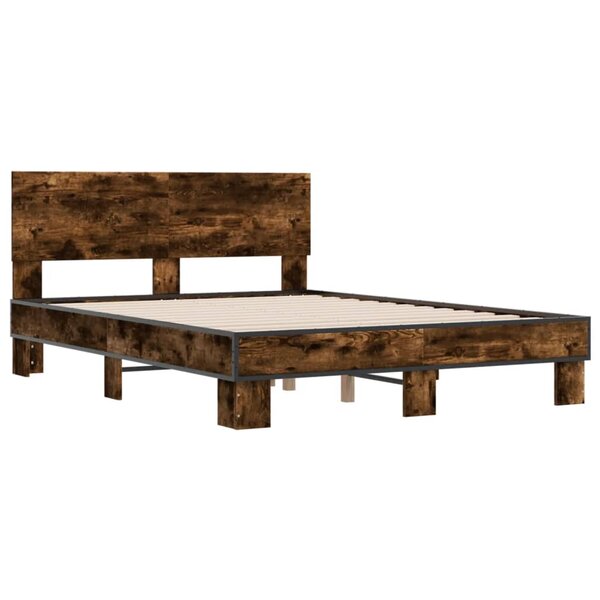 vidaXL Cadre de lit chêne fumé 120x190 cm bois d'ingénierie et métal