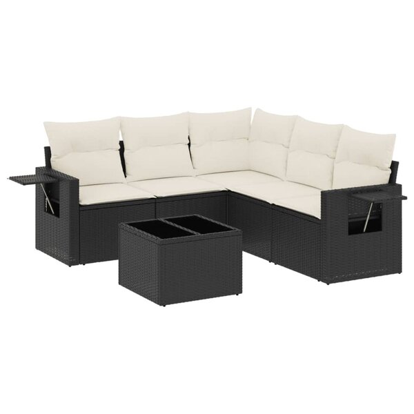 vidaXL Salon de jardin 6 Pièces avec coussins noir résine tressée