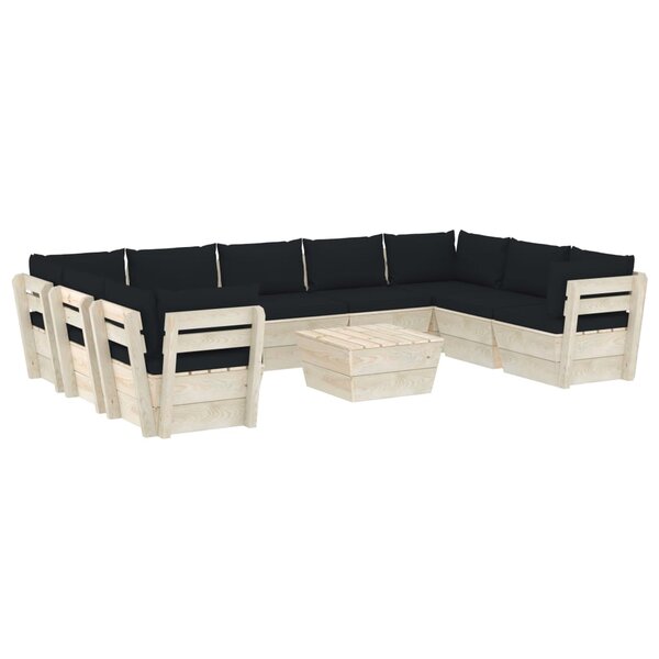 vidaXL Salon de jardin palette 10 Pièces avec coussins bois d'épicéa