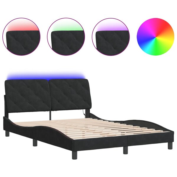 vidaXL Cadre de lit avec lumières LED noir 140x190 cm velours