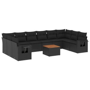 vidaXL Salon de jardin 11 Pièces avec coussins noir résine tressée