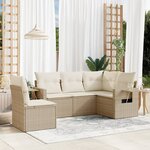 vidaXL Salon de jardin avec coussins 5 Pièces beige résine tressée