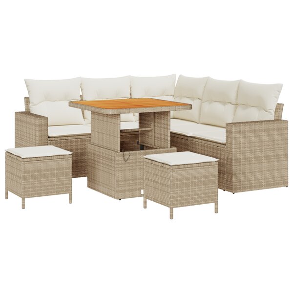 Canapé Jardin 8 Pièces avec Coussins Beige Poly Rattan Acacia