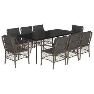 vidaXL Ensemble à manger de jardin 9 Pièces coussins gris résine tressée