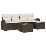 Ensemble de Canapés de Jardin 6 Pièces avec Coussins Marron Poly Rattan