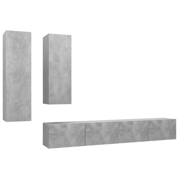 vidaXL Ensemble de meuble TV 4 Pièces Gris béton Bois d'ingénierie