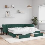 vidaXL Lit de jour avec gigogne et tiroirs vert foncé 90x200cm velours