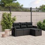 vidaXL Salon de jardin 4 Pièces avec coussins noir résine tressée