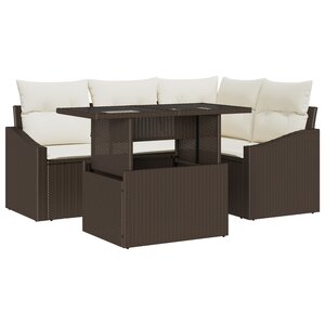 vidaXL Ensemble de 5 Canapés de Jardin avec Coussins Marron Poly Rattan