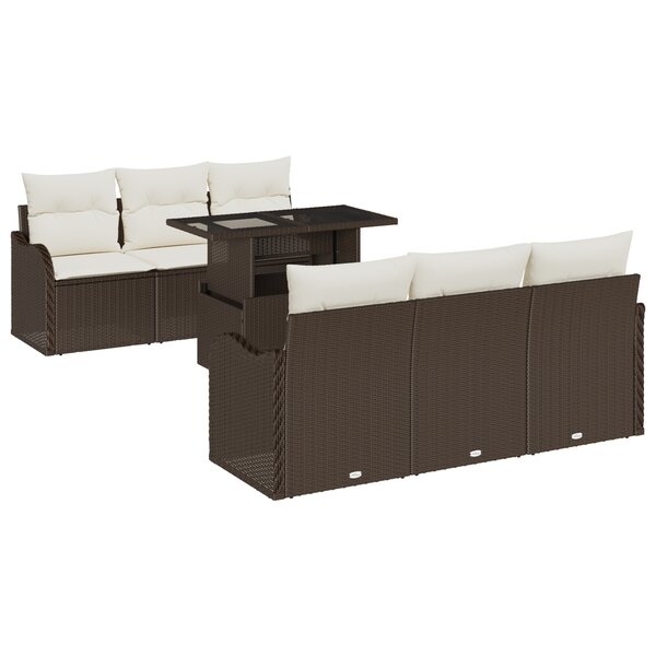 Ensemble de canapé de jardin de 7 pièces vidaXL avec coussins en rotin poly marron