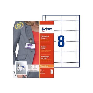 Boite de 25 portes-badge à pince 6x9 cm + 32 inserts microperforés AVERY ZWECKFORM