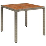 vidaXL Table de jardin dessus en bois Gris 90x90x75 cm Résine tressée