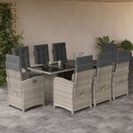 vidaXL Ensemble à manger de jardin et coussins 9 Pièces gris clair rotin