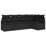 Ensemble de canapé de jardin 5 pièces avec coussins en poly rotin noir