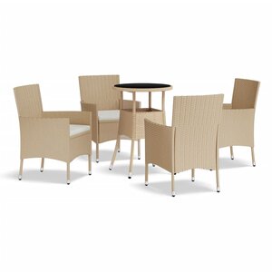 vidaXL Ensemble de bistro de jardin 5 Pièces coussins beige poly rotin