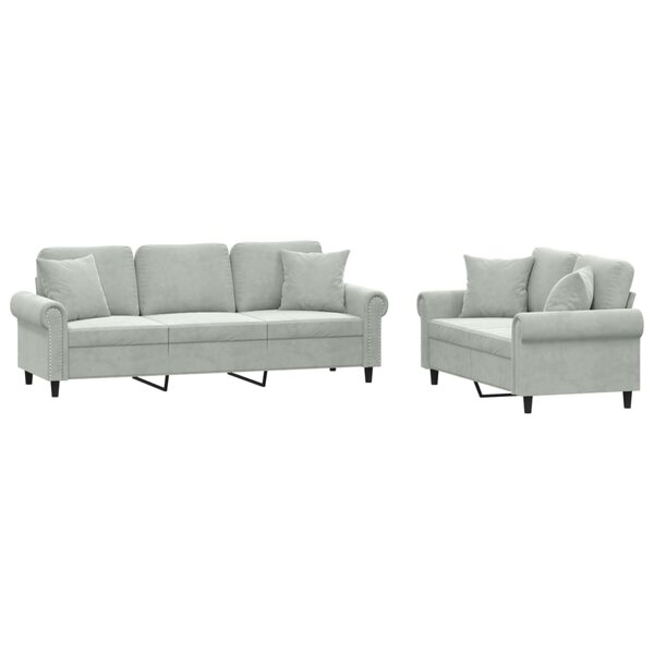 vidaXL Ensemble de canapés 2 Pièces avec coussins gris clair velours