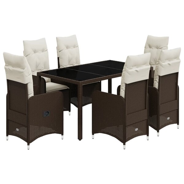 vidaXL Ensemble de bistro de jardin 7 Pièces coussins marron poly rotin