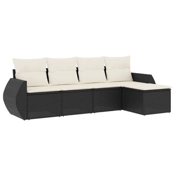vidaXL Salon de jardin 5 Pièces avec coussins noir résine tressée