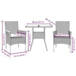 vidaXL Ensemble à manger de jardin et coussins 3 Pièces noir rotin acacia
