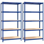 vidaXL Étagères à 5 niveaux 2Pièces Bleu Acier et bois d'ingénierie