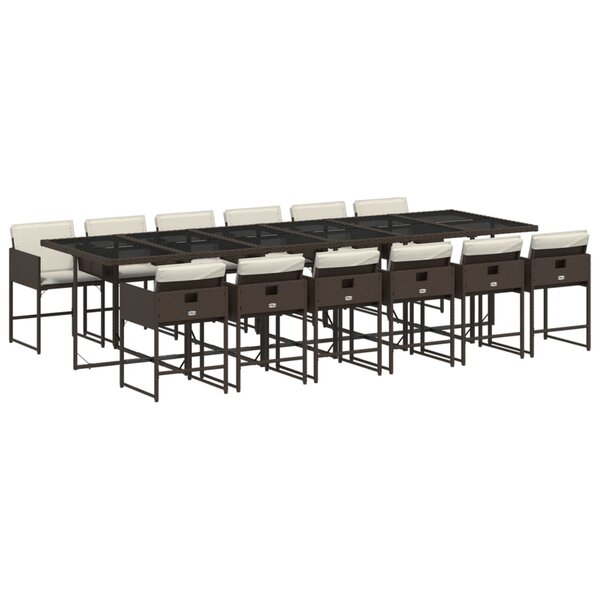 vidaXL Ensemble à manger de jardin avec coussins 13 Pièces marron rotin