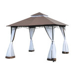 Tonnelle barnum style colonial double toit toile moustiquaires amovibles 3L x 3l x 2 7H m métal époxy polyester chocolat et blanc