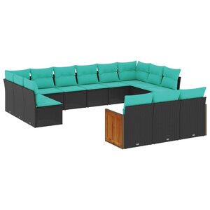 vidaXL Salon de jardin avec coussins 13 Pièces noir résine tressée