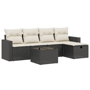 vidaXL Salon de jardin 6 Pièces avec coussins noir résine tressée