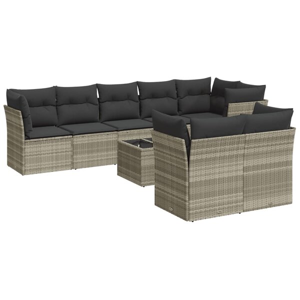 vidaXL Salon de jardin 9 Pièces avec coussins gris clair résine tressée