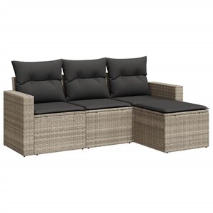 vidaXL Salon de jardin 4 Pièces avec coussins gris clair résine tressée