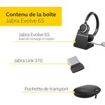 Jabra evolve 65 mono casque supra-auriculaire sans fil - casque certifié microsoft avec batterie longue durée - adaptateur bluet