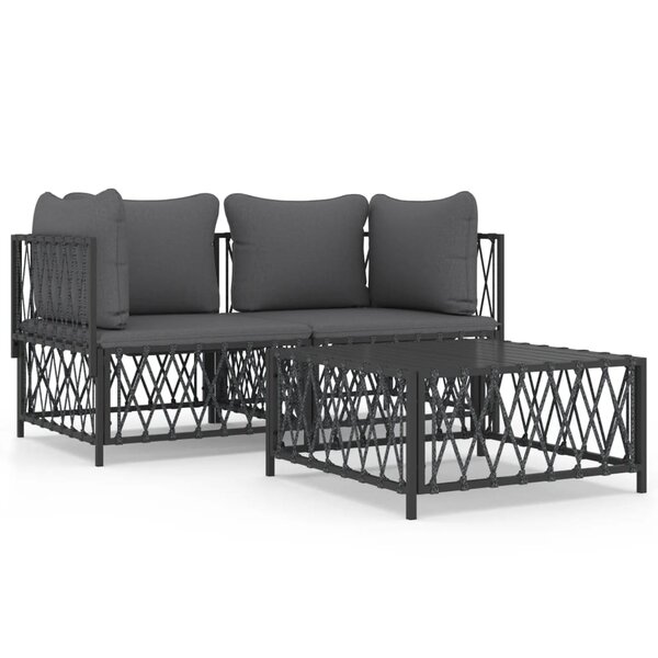 vidaXL Salon de jardin avec coussins 3 Pièces anthracite acier