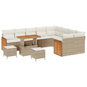 vidaXL Ensemble de Canapés de Jardin 12 Pièces avec Coussins Beige