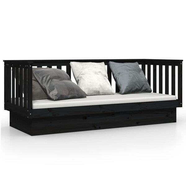 vidaXL Lit de jour Noir 90x190 cm Bois de pin massif
